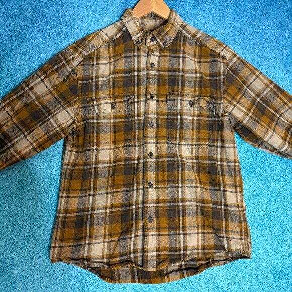 Wolverine Men’s Flannel Shirt M Brown Yellow Plaid Long Sleeve ButtonUp Workwear - Picture 1 of 14